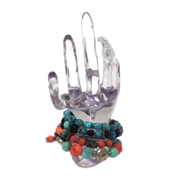 Desert Sunset Western Multi-Wrap Memory Wire Bracelet in Teal, Coral, and Onyx - Picture 5 of 9